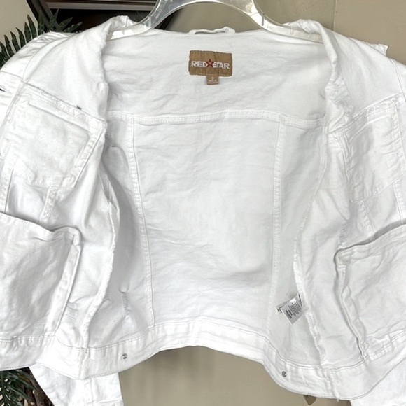 Brand New Red Star White Denim Button Up Collar Jean Jacket Distressed Cotton - Picture 9 of 15